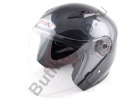 Шлем (открытый со стеклом + очки) Ataki JK526 Carbon ченый/серый глянцевый, S
